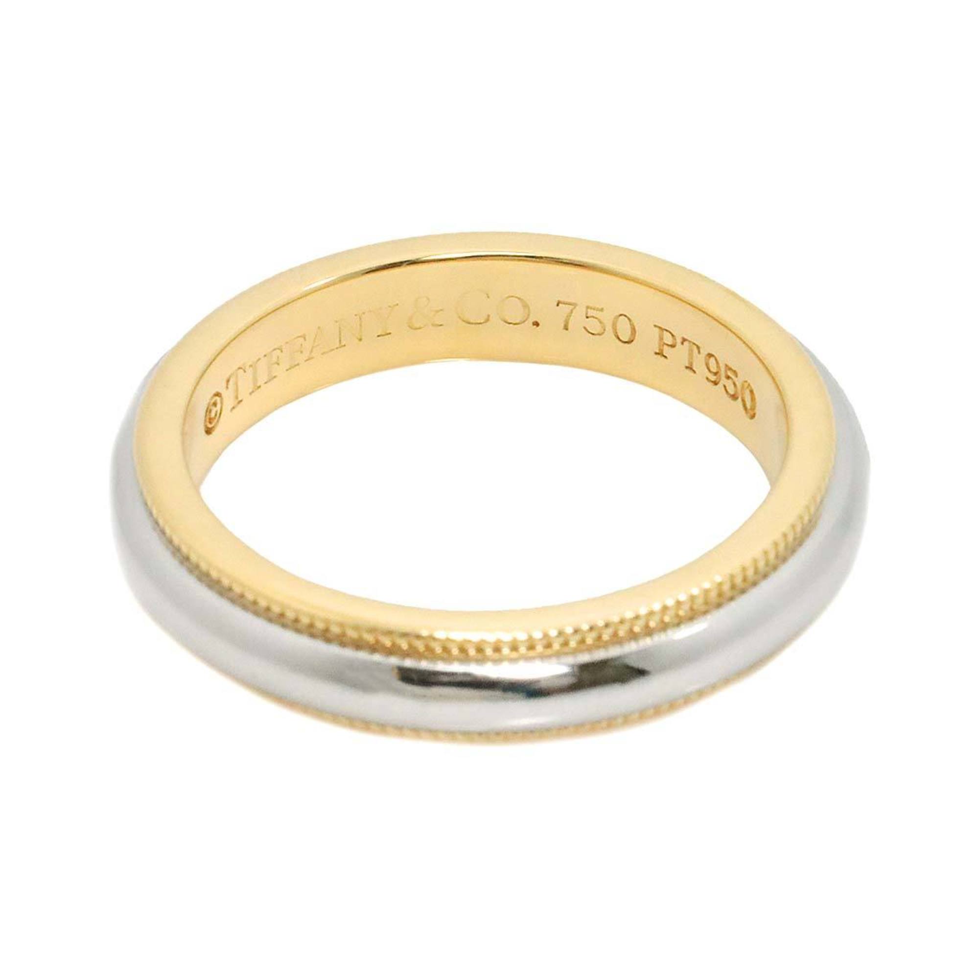Tiffany & Co. Milgrain Band Ring Width 3.5mm Platinum Pt K18 YG Yellow Gold 750