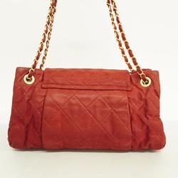 Chanel Shoulder Bag Matelasse Chain Leather Red Women's