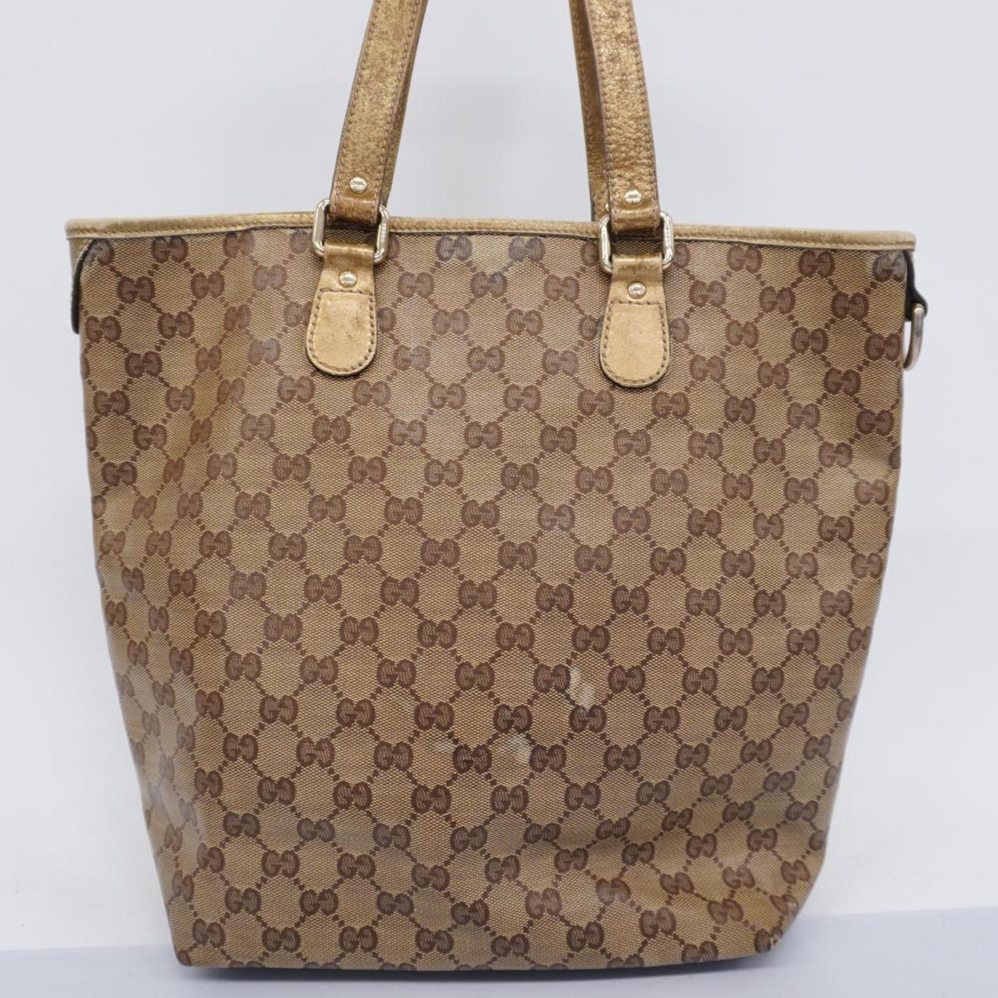 Gucci Tote Bag GG Crystal 189896 Coated Canvas Brown Champagne Women's