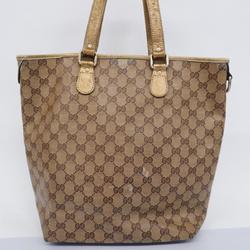 Gucci Tote Bag GG Crystal 189896 Coated Canvas Brown Champagne Women's