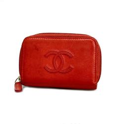 Chanel Wallet/Coin Case Lambskin Red Champagne Women's