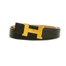 Hermes Belt Constance □B Stamped Cushvel Box Calf Gold Black Women's