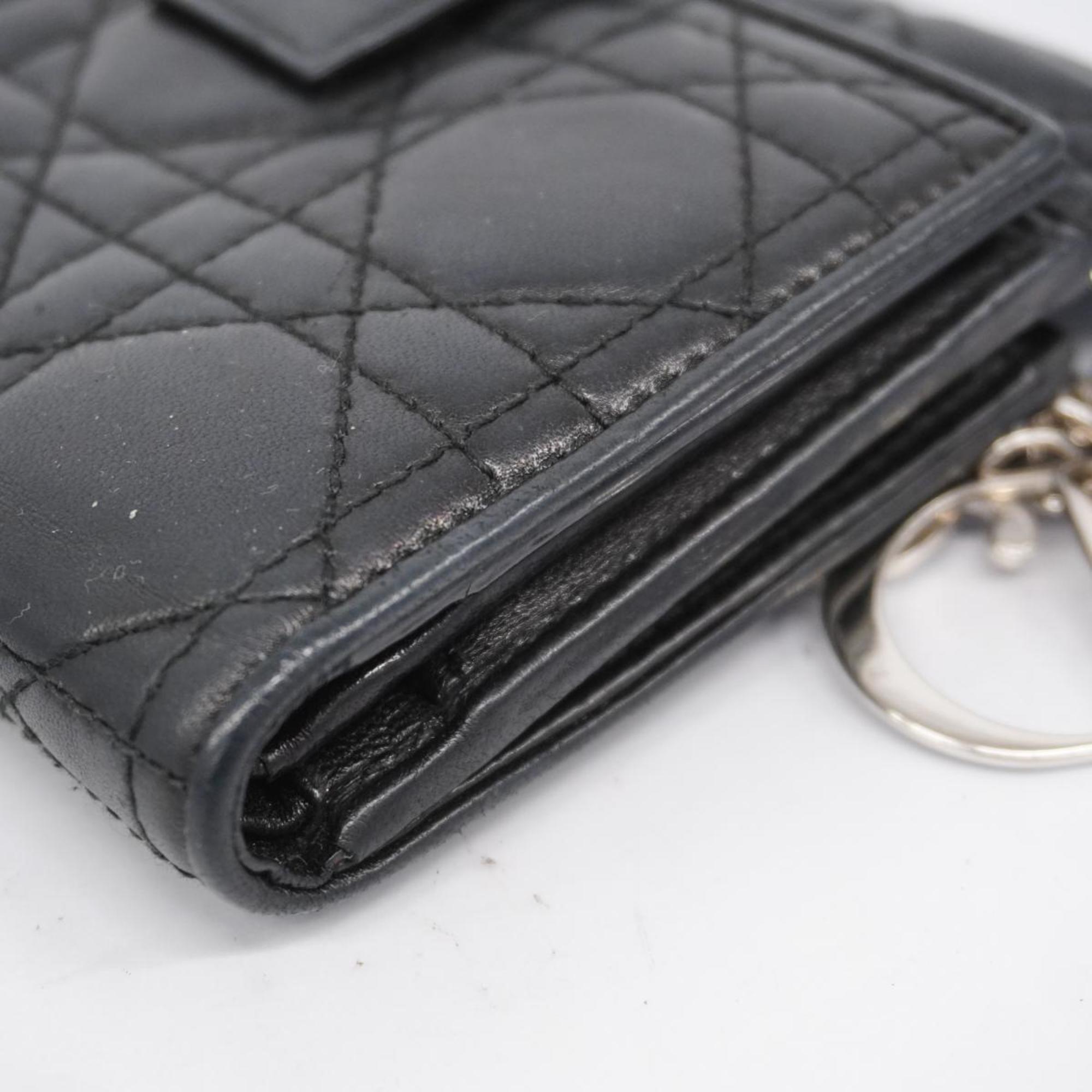 Christian Dior Wallet Cannage Leather Black Women's