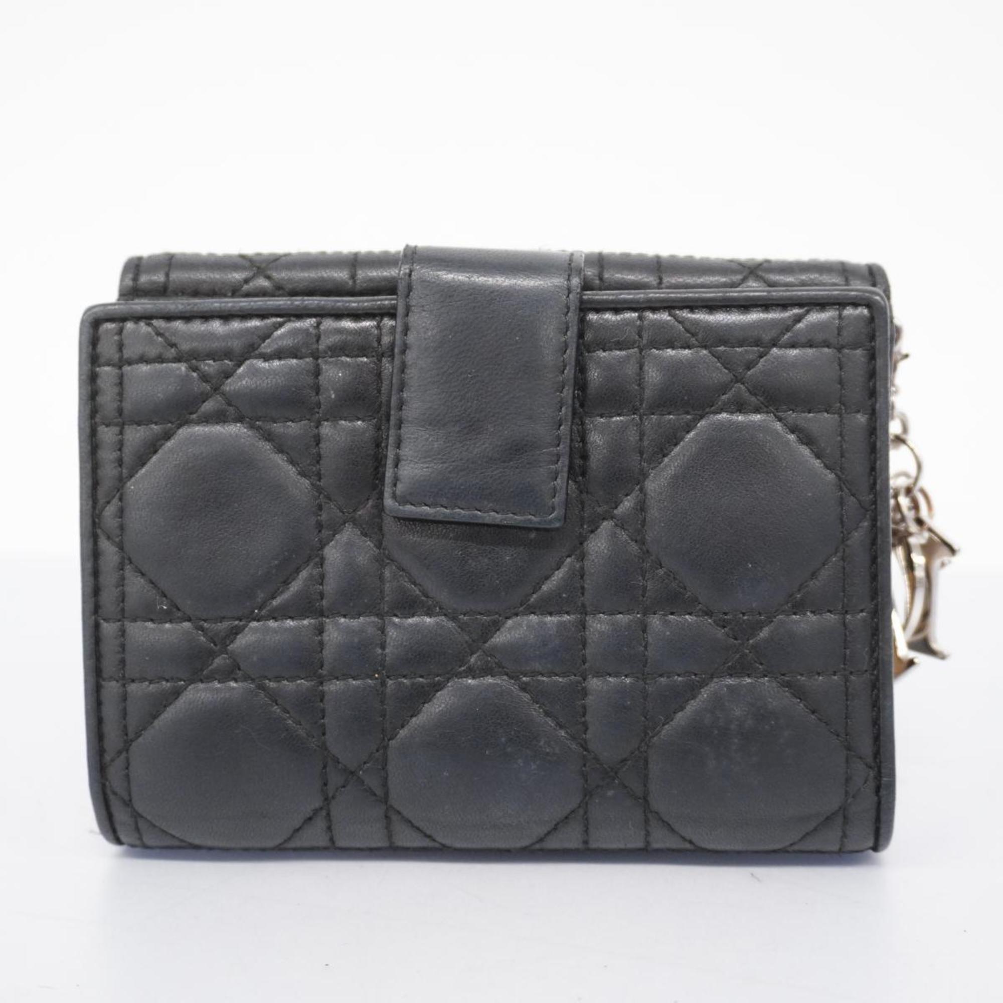 Christian Dior Wallet Cannage Leather Black Women's