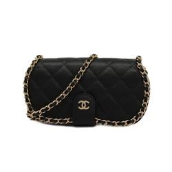 Chanel Shoulder Bag Matelasse Chain Caviar Skin Black Champagne Women's