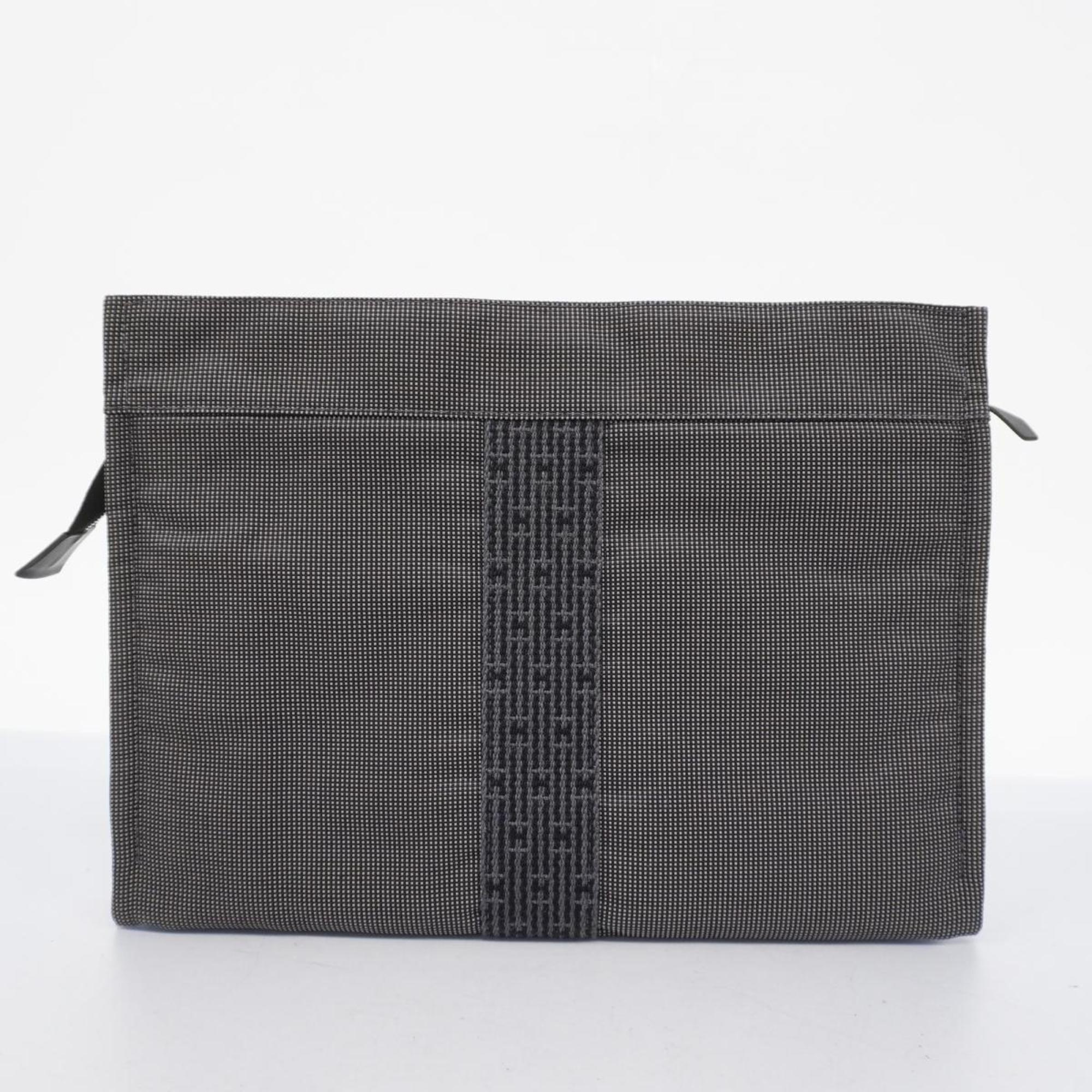 Hermes Clutch Bag Air Line Pouch Canvas Grey Men's Women's