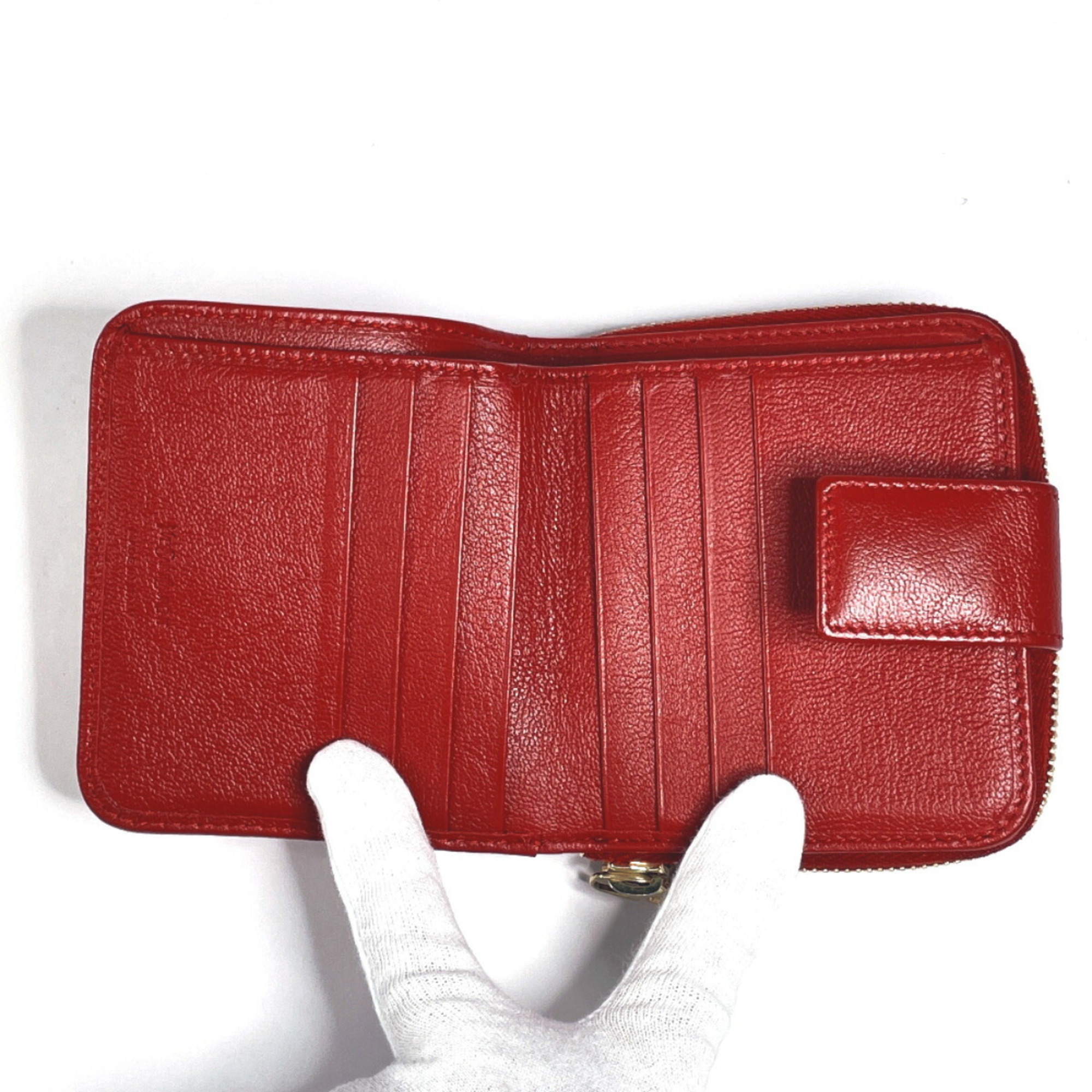 YVES SAINT LAURENT Compact Zip Rive Gauche Cassandra MRT352906Y Bi-fold Wallet Leather Red Women's F4034477