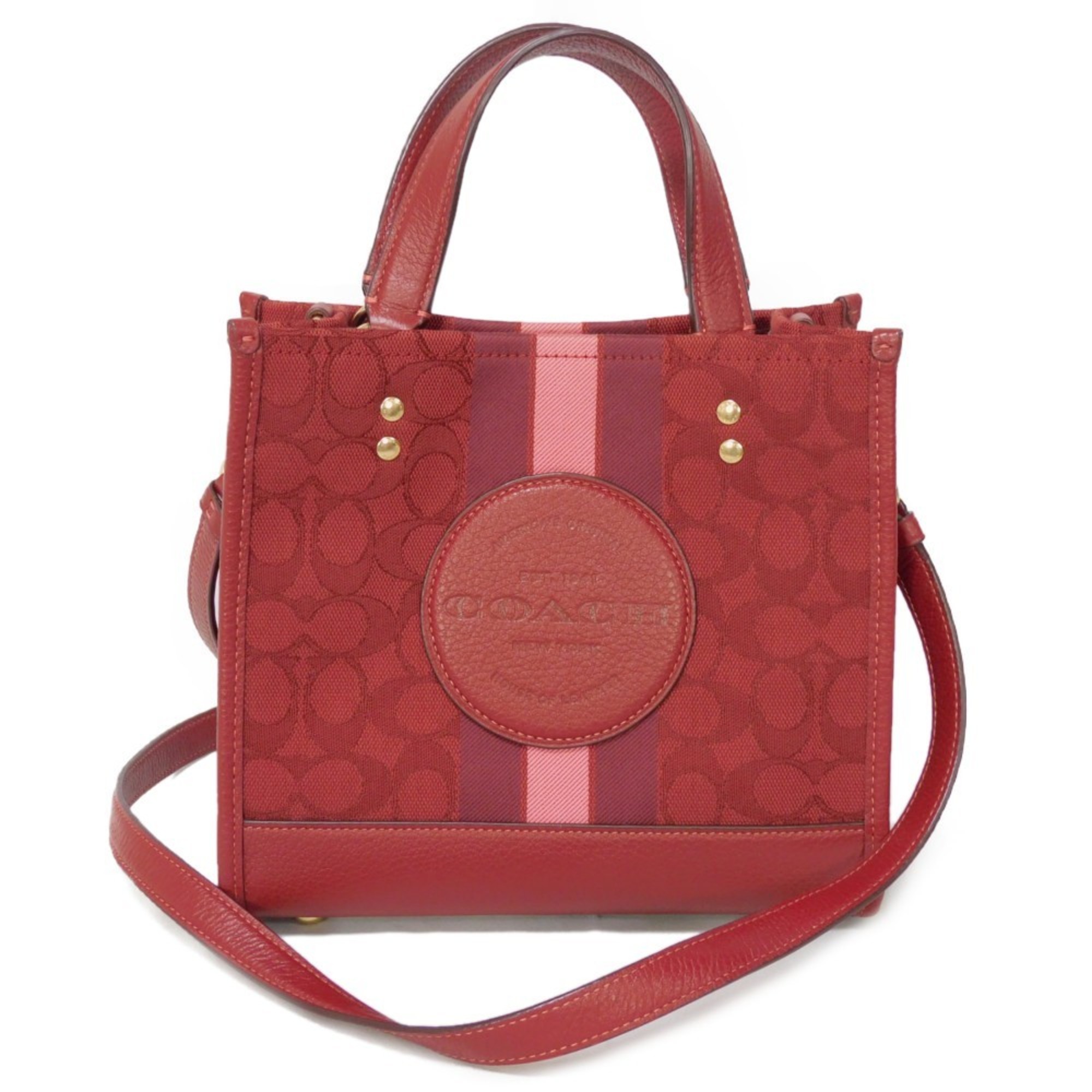 Coach COACH Tote Bag Dempsey 22 Embossed Patch Signature Jacquard Stripe Red Apple C8417 Women's