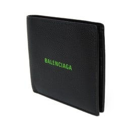 BALENCIAGA Cash Square Fold Wallet Bifold Black Green New 594549 1IZI3 1063 Men's Billfold