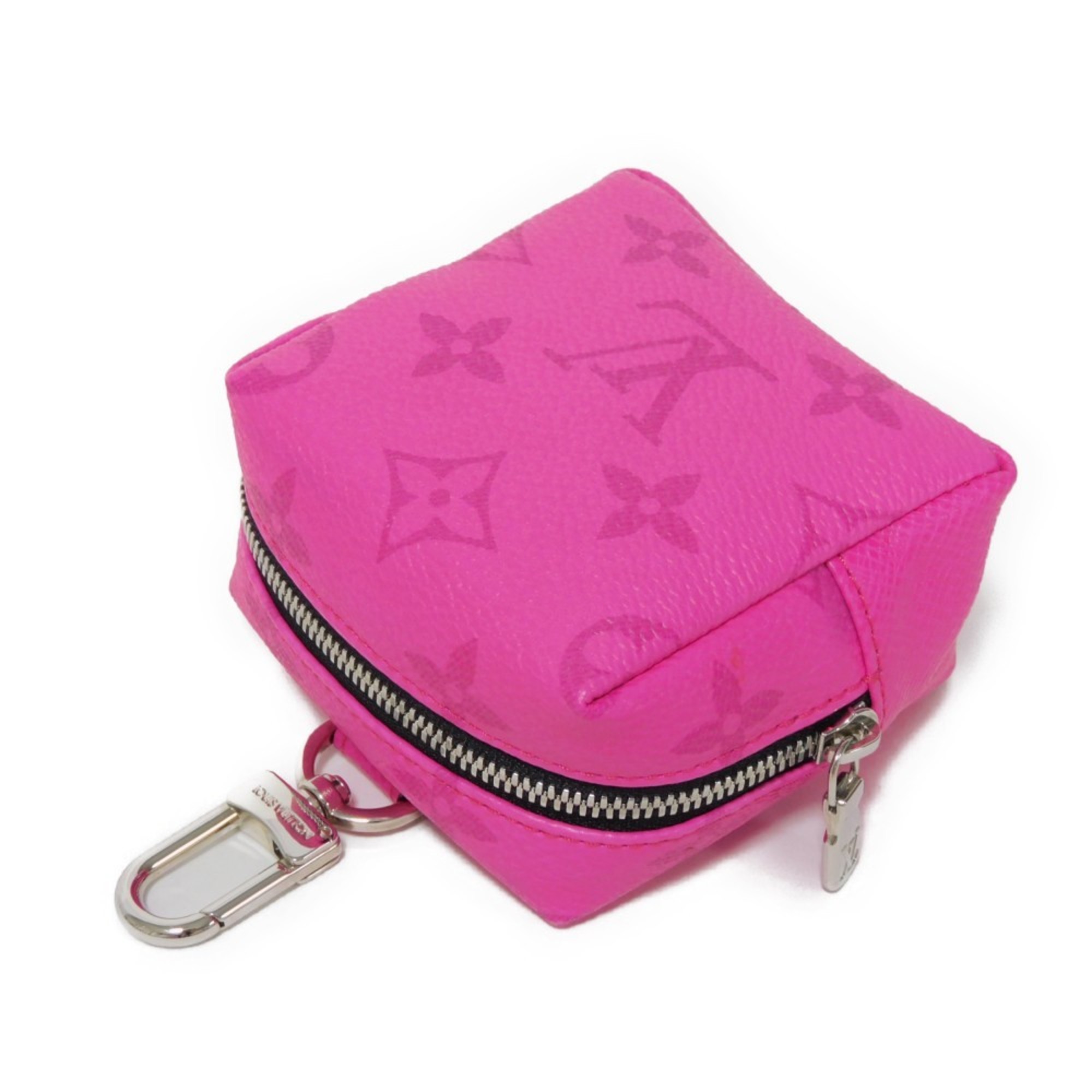 Louis Vuitton LOUIS VUITTON Porte Cle Pouch Fuchsia Pink Key Ring Charm Taiga Rama Monogram Rose MP2980 Men's