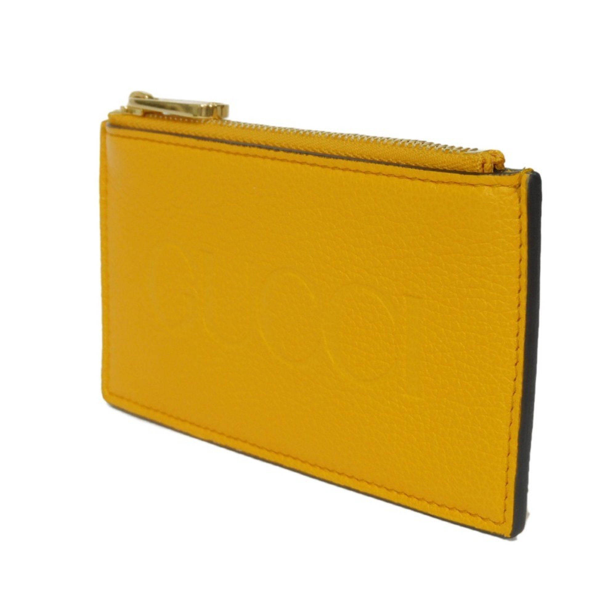 GUCCI Coin Case Fragment Calfskin Card Holder Wallet Embossed Yellow 725550 AABEY 7636 Men's