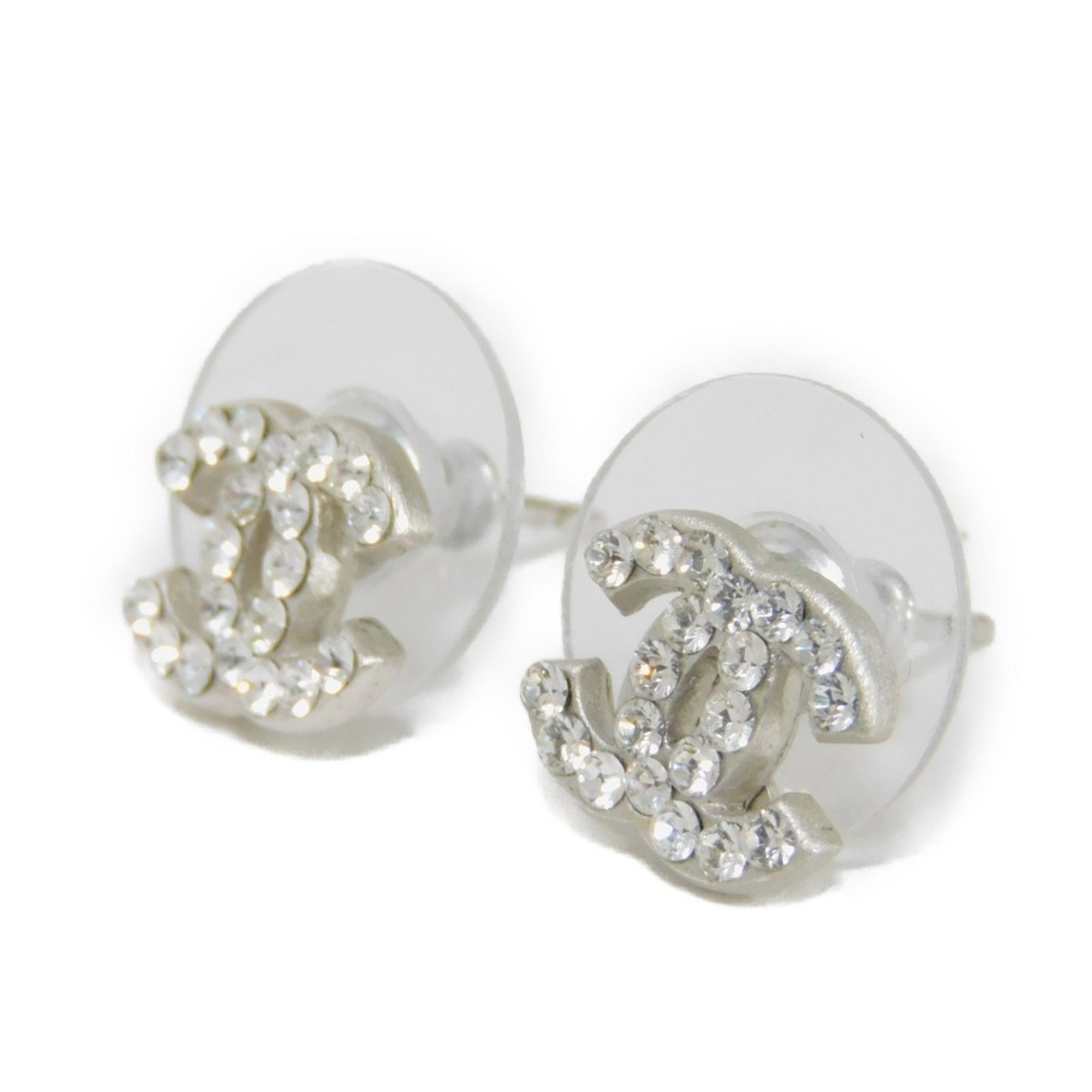 CHANEL Earrings Crystal Coco Mark Silver Rhinestone Strass Stud 06P CC Clear A26210 Women's