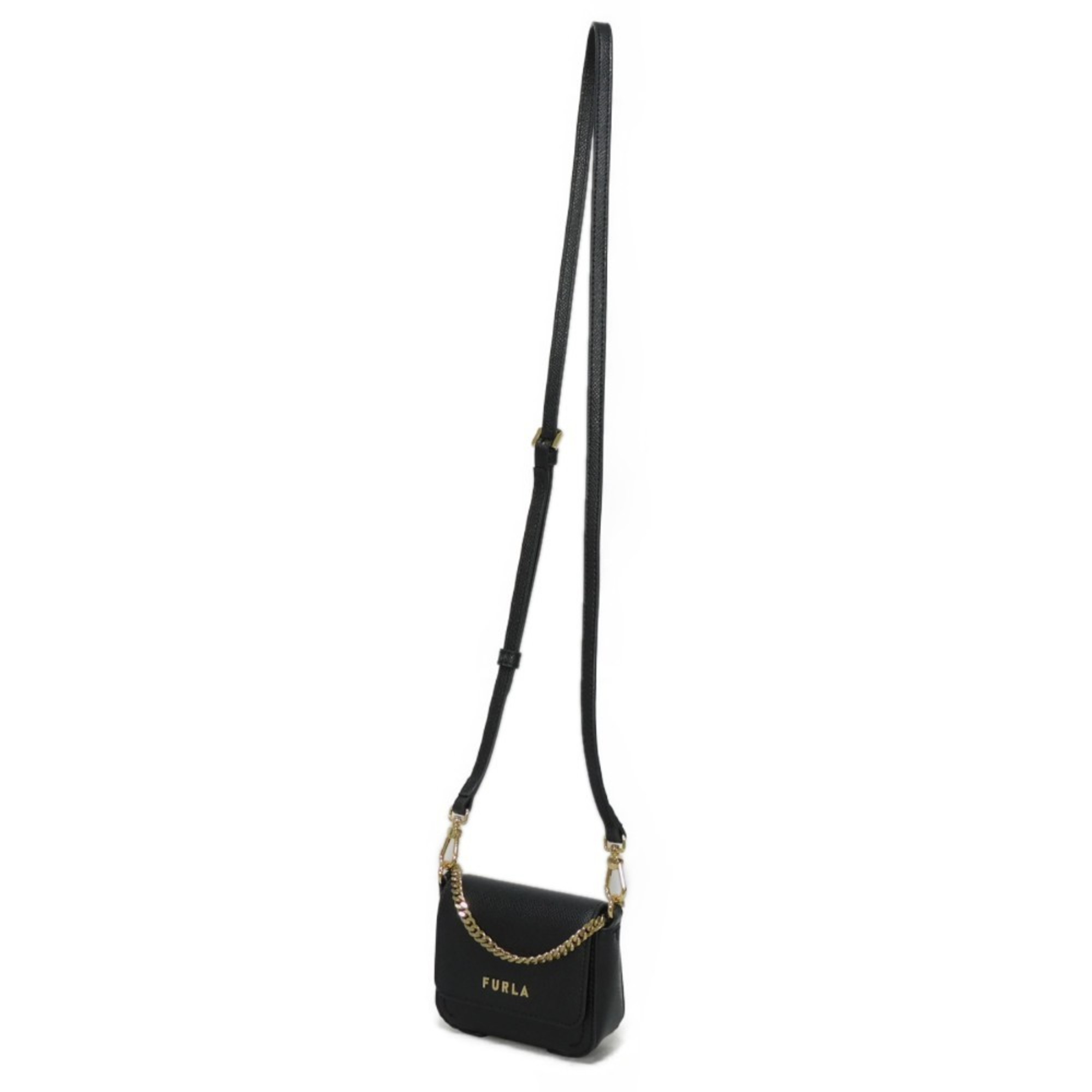 Furla Shoulder Bag Maya Pochette Chain Metal Black WE00229 Women's