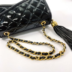 CHANEL Chanel Matelasse W-Flap Chain Shoulder Bag Patent Leather Black Women's N4044360