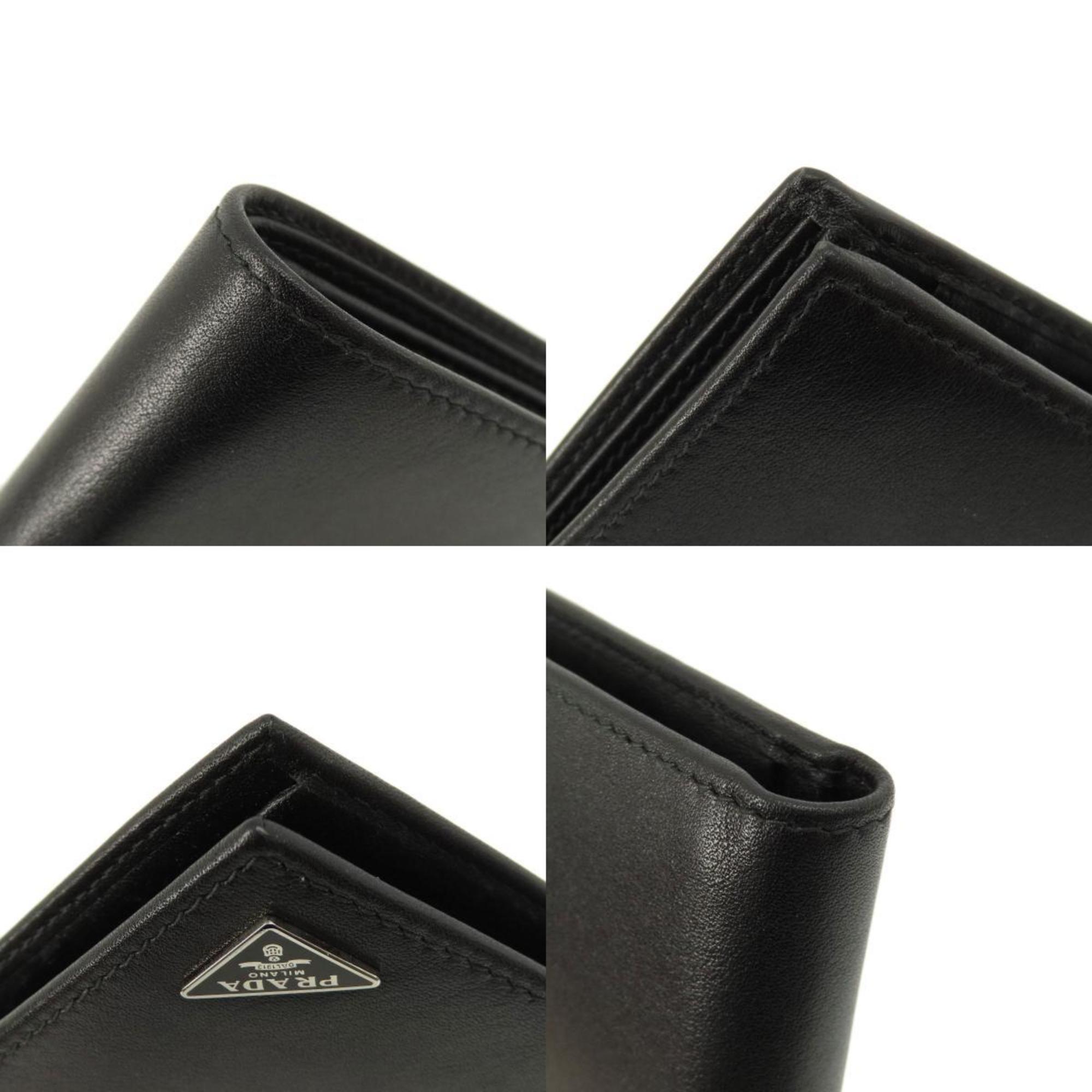 Prada metal fittings bi-fold wallet leather women's PRADA