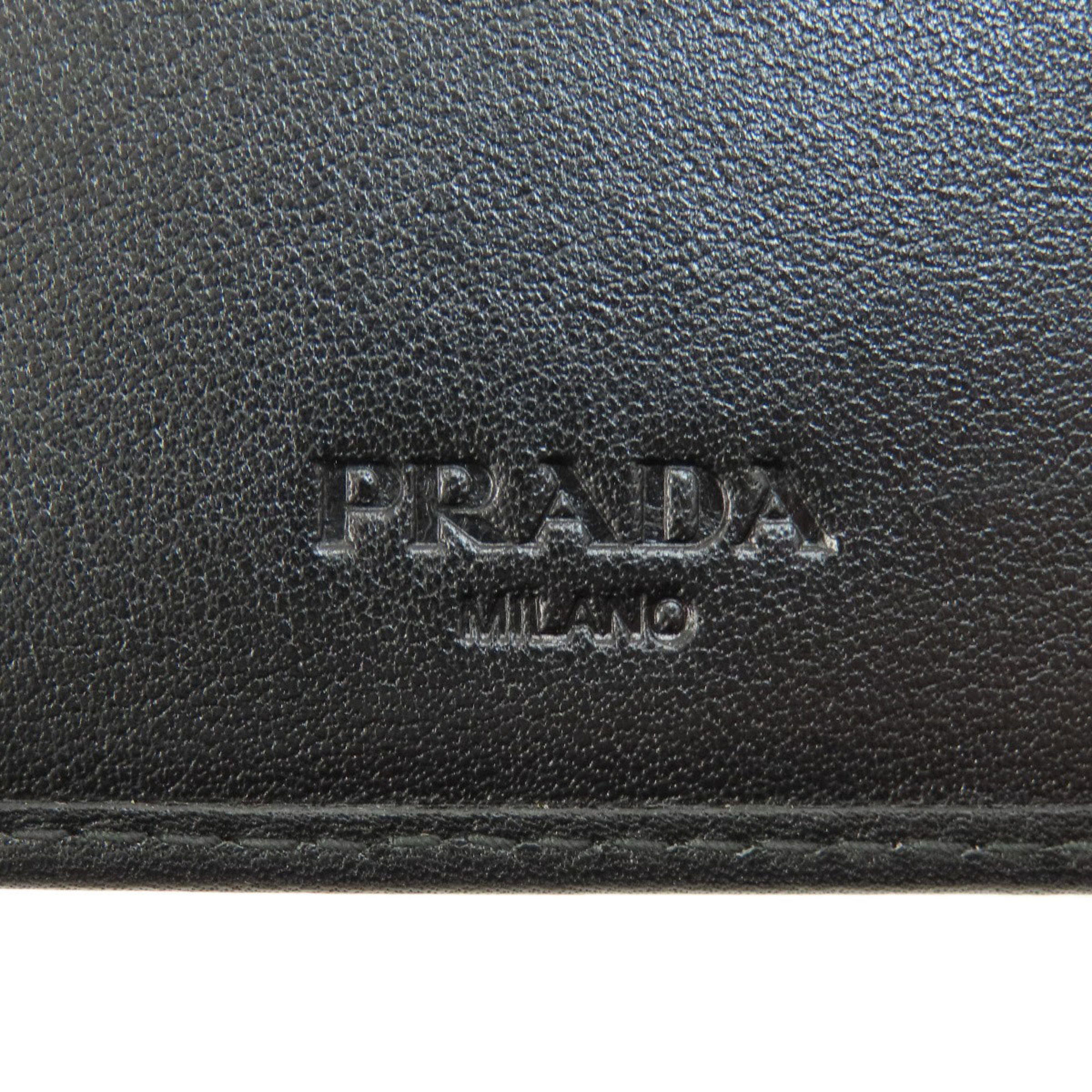 Prada metal fittings bi-fold wallet leather women's PRADA