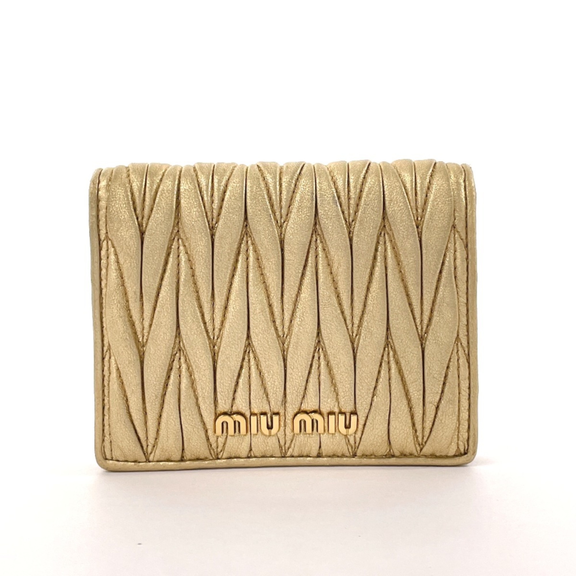 Miu Miu MIU Matelasse 5MV204 Bi-fold Wallet Leather Gold Women's F4034431