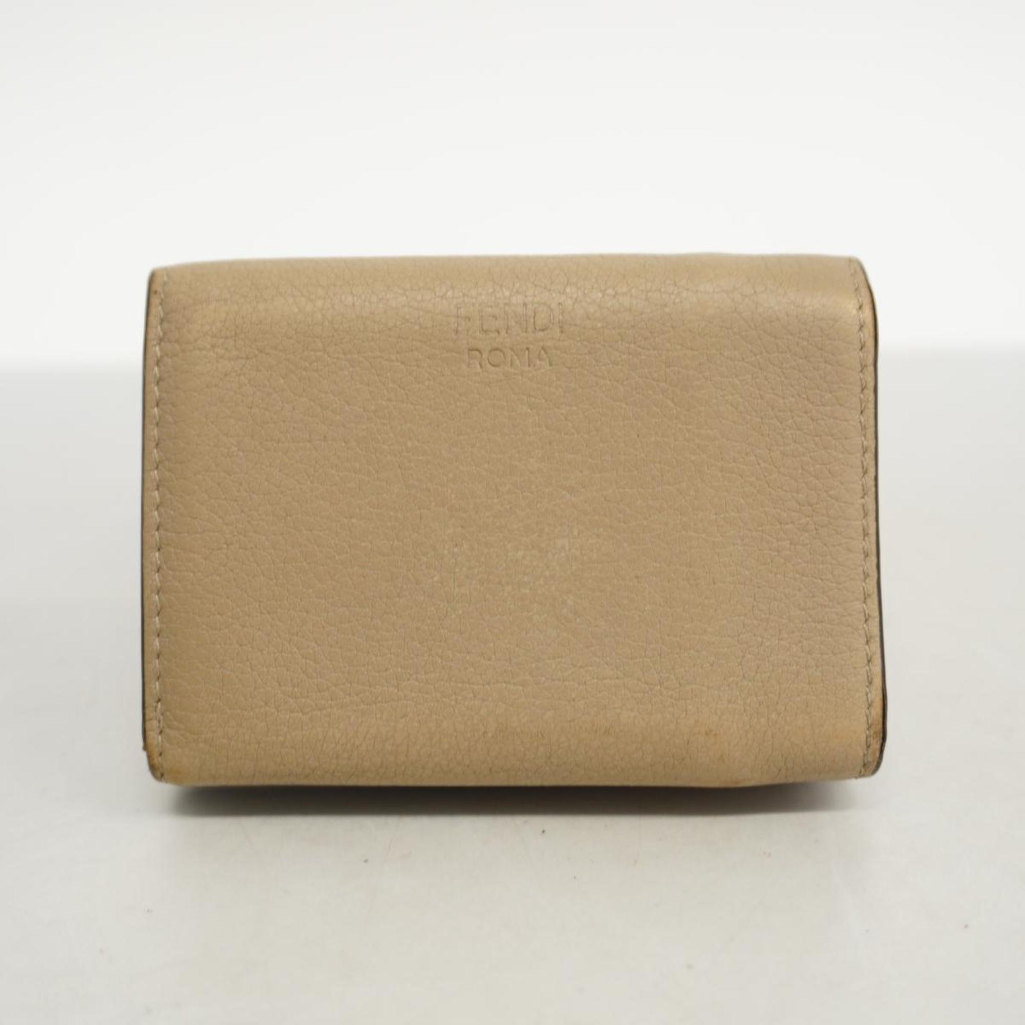 Fendi Tri-fold Wallet Leather Beige Women's