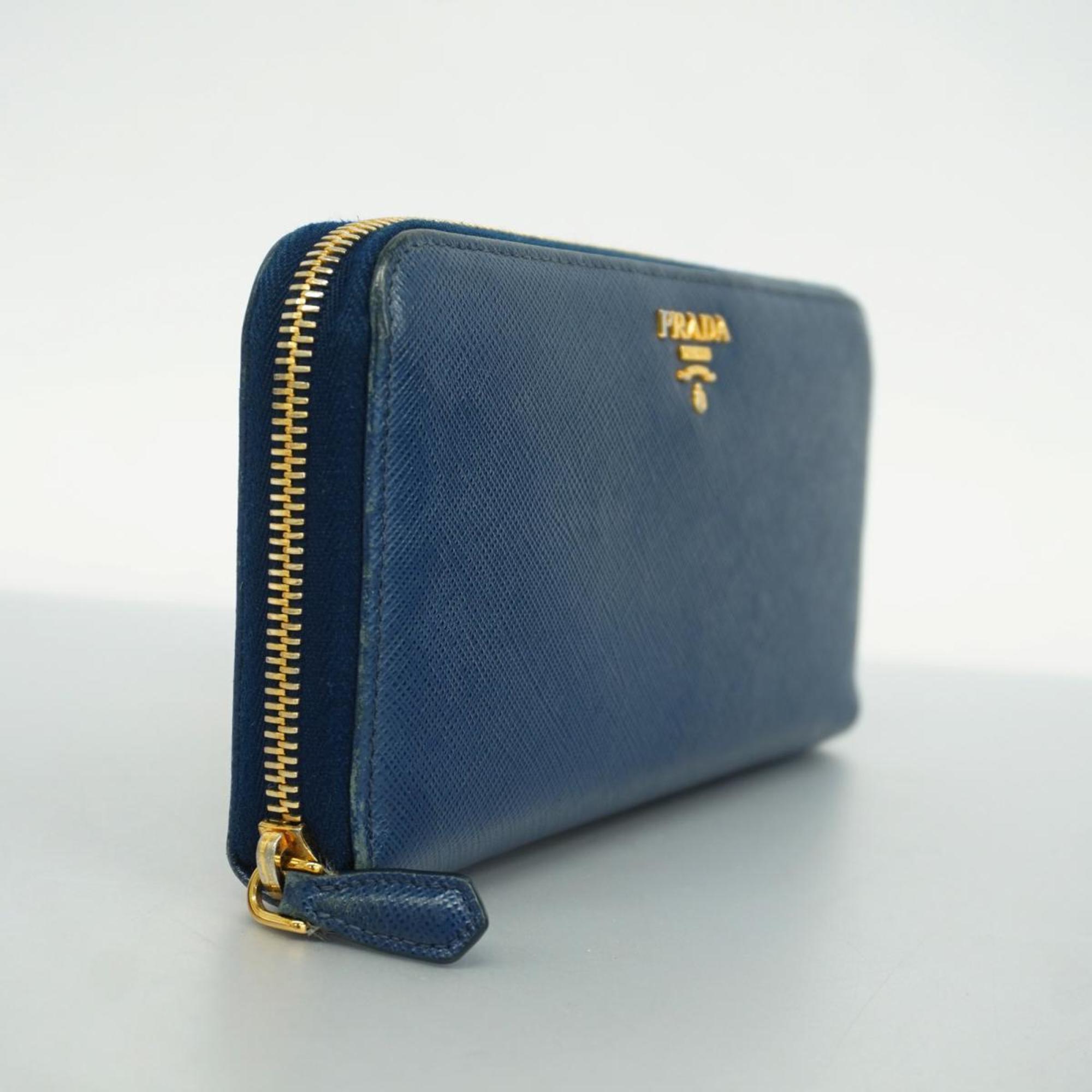 Prada Long Wallet Saffiano Leather Navy Women's