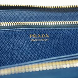 Prada Long Wallet Saffiano Leather Navy Women's