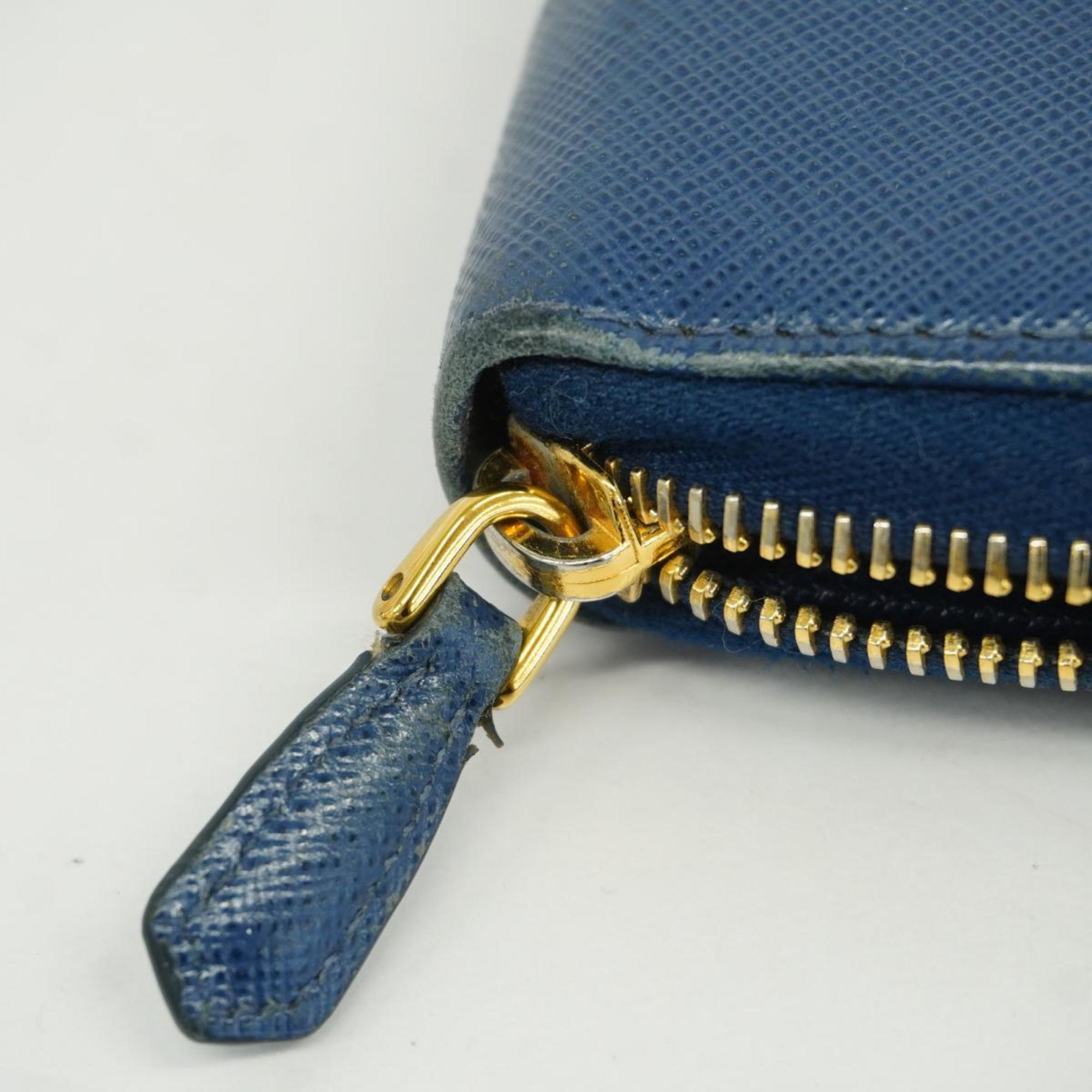 Prada Long Wallet Saffiano Leather Navy Women's