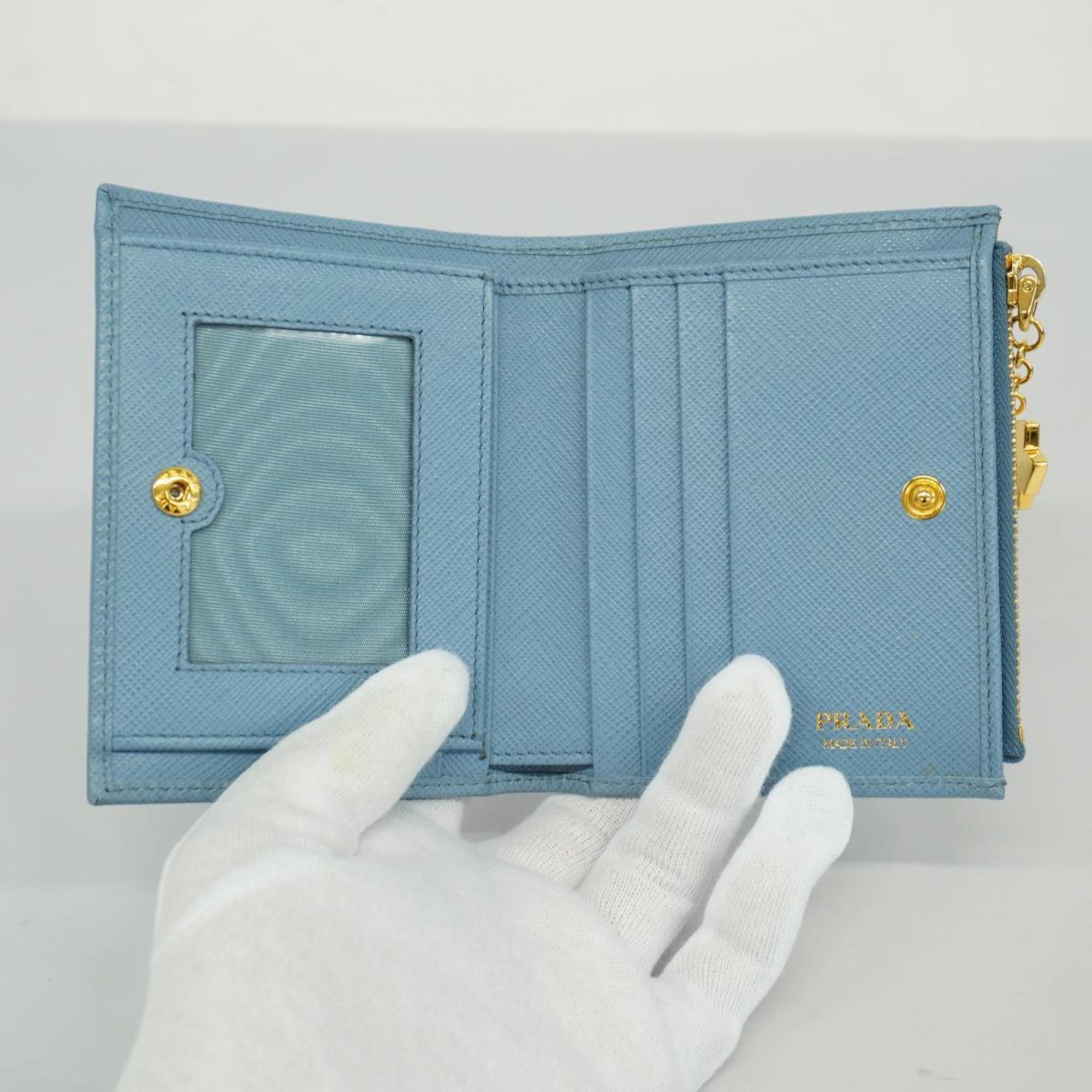 Prada wallet in saffiano leather, light blue, for women