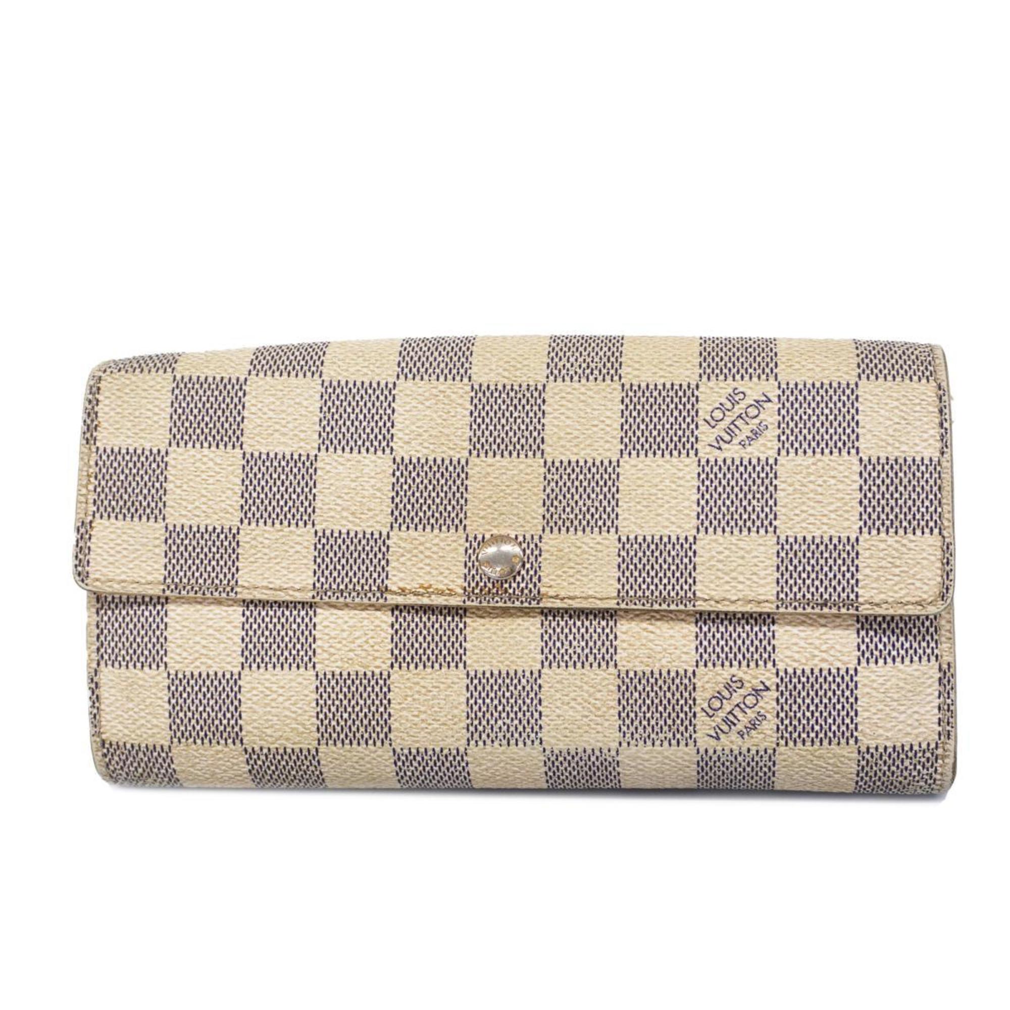 Louis Vuitton Long Wallet Damier Azur Portefeuille Sarah N61735 White Men's Women's