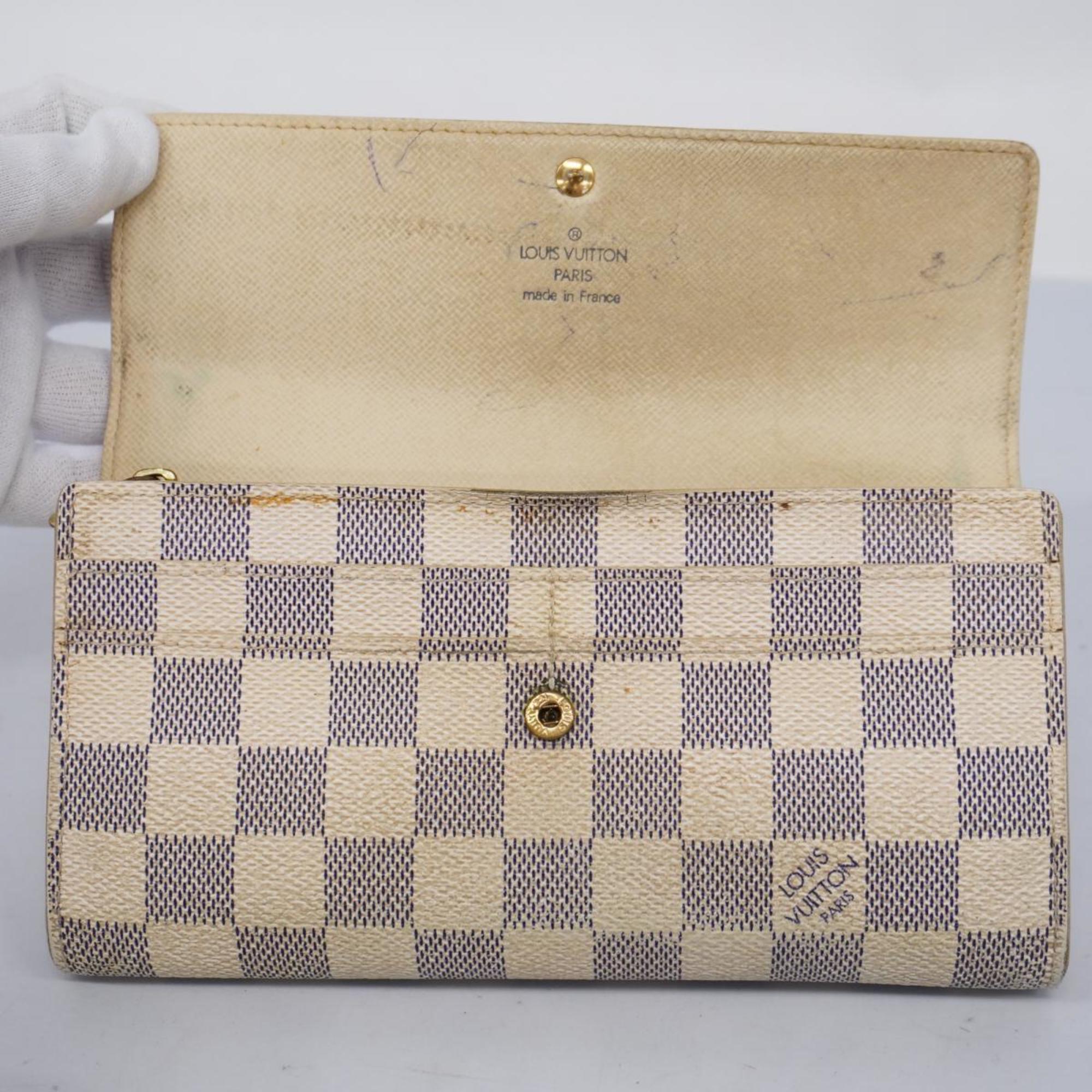 Louis Vuitton Long Wallet Damier Azur Portefeuille Sarah N61735 White Men's Women's