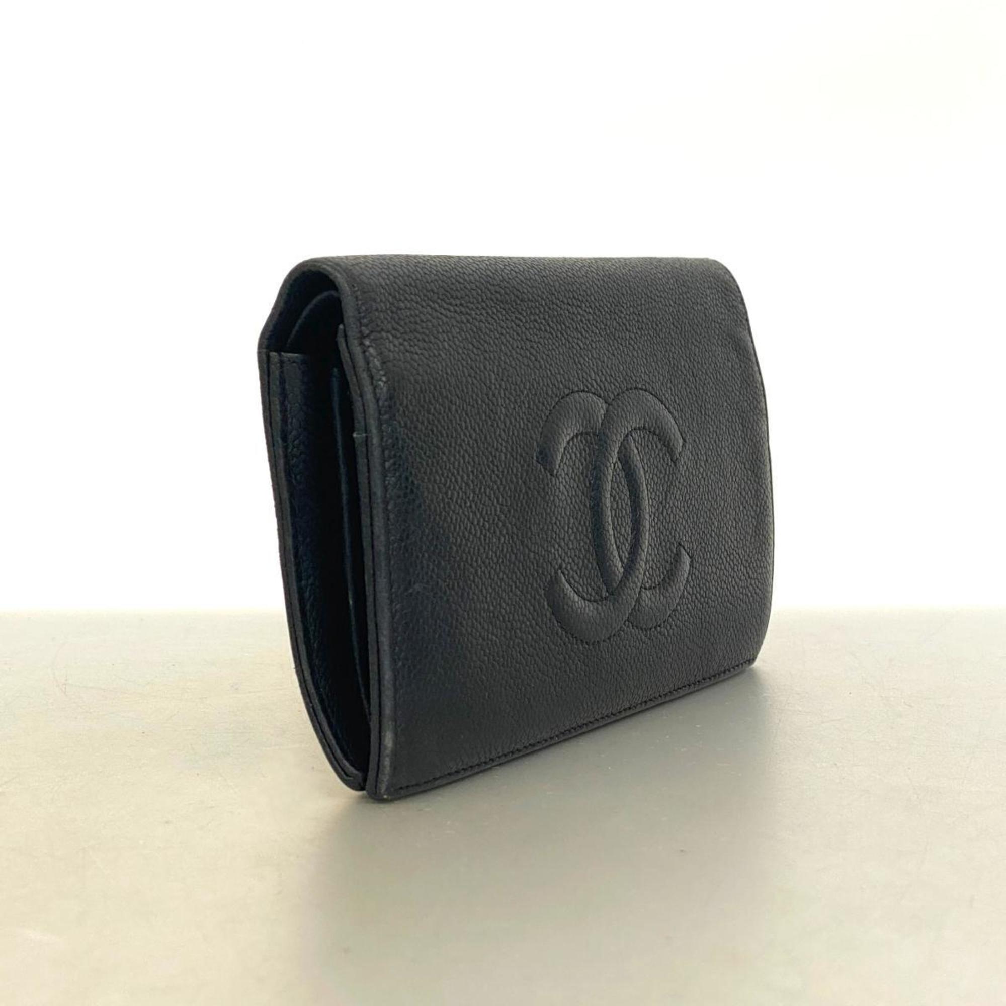 Chanel Long Wallet Caviar Skin Black Women's