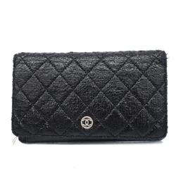 Chanel Long Wallet Matelasse Leather Black Women's