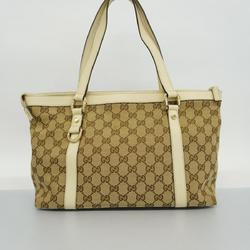 Gucci Tote Bag GG Canvas 141470 Ivory Brown Champagne Women's
