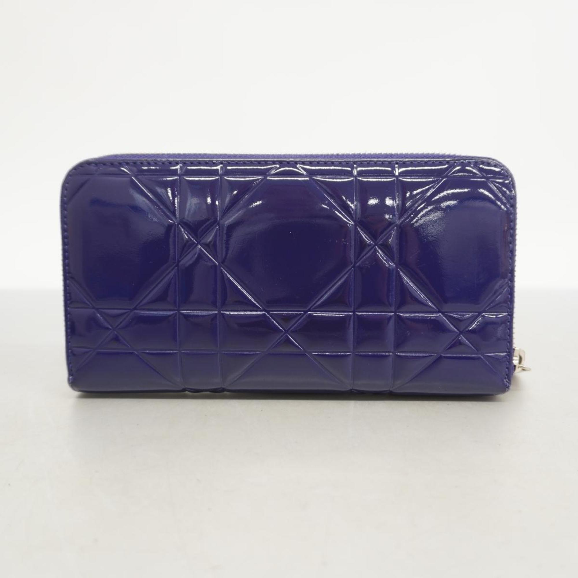 Christian Dior Long Wallet Cannage Enamel Purple Women's