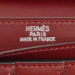 Hermes Long Wallet Bearn E Stamp Box Calf Rouge H Women's