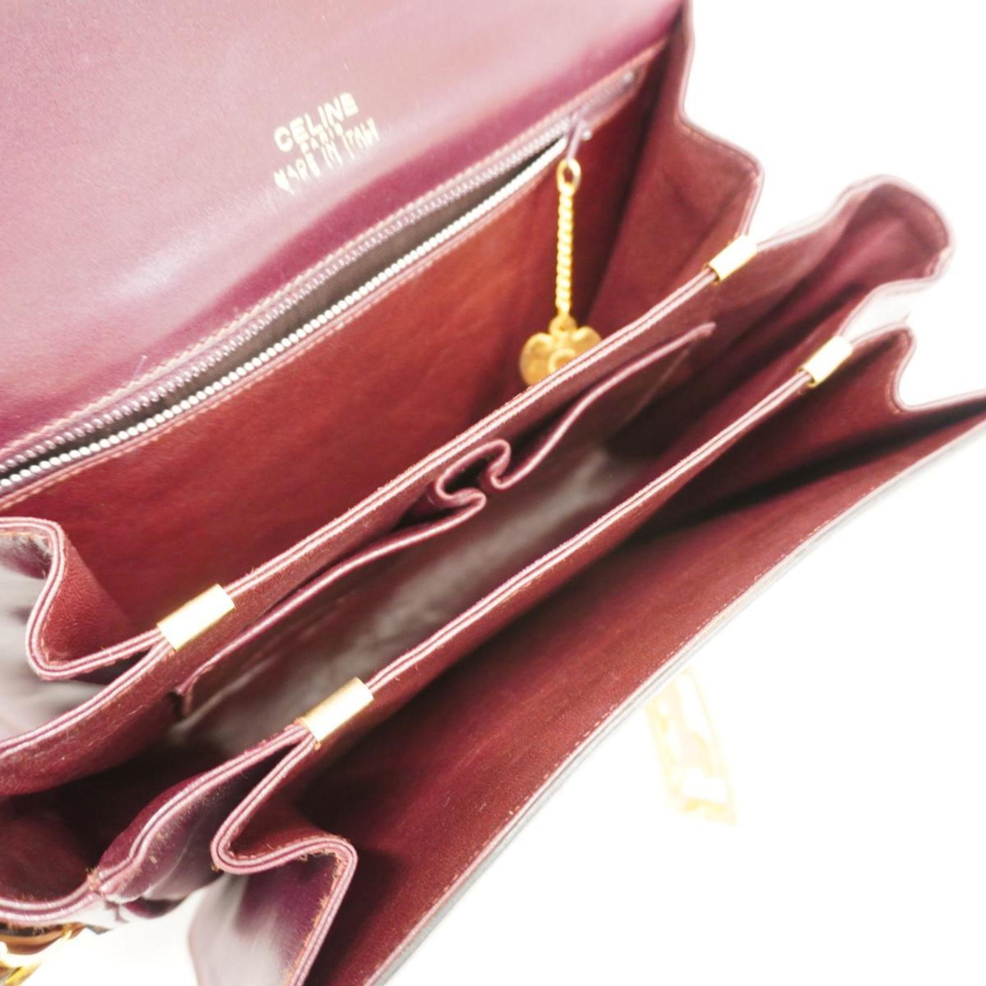 Celine shoulder bag, carriage hardware, leather, Bordeaux, women's