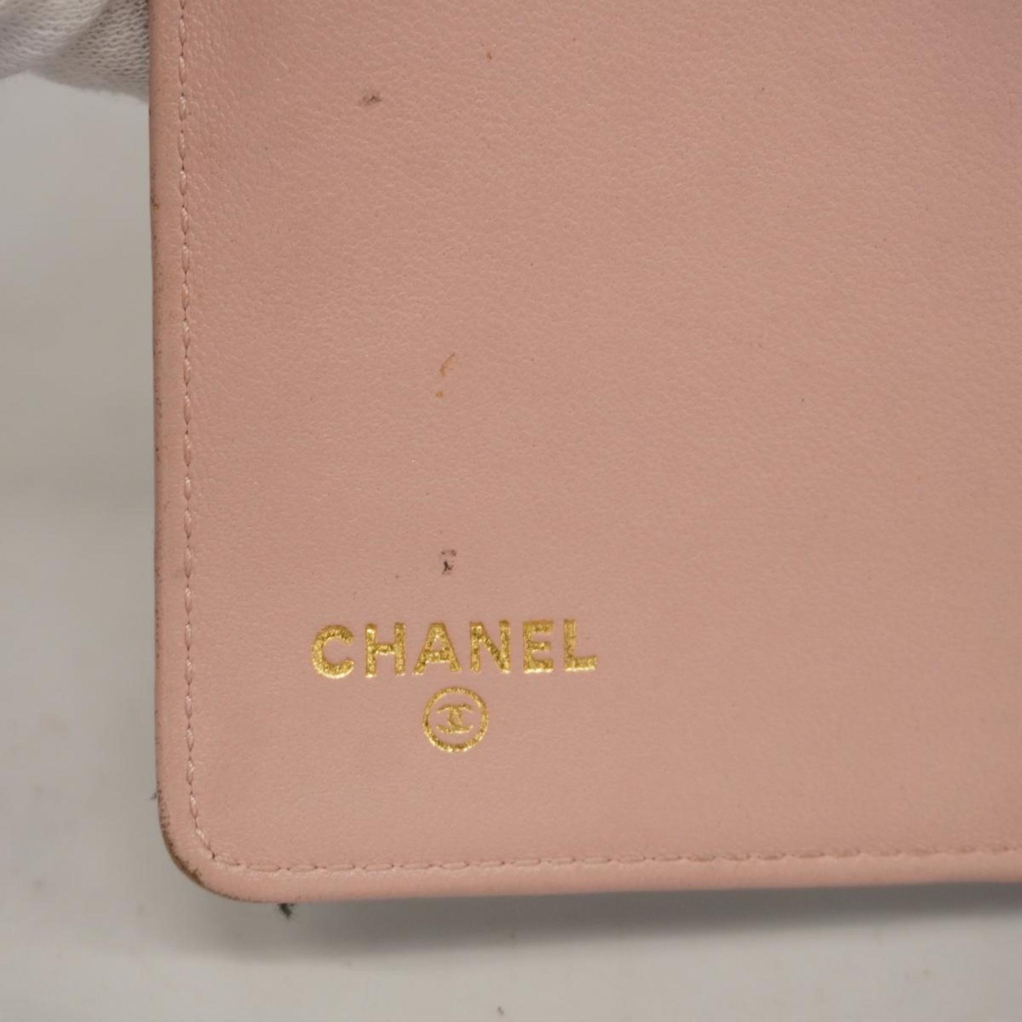 Chanel Long Wallet Matelasse Lambskin Black Champagne Women's