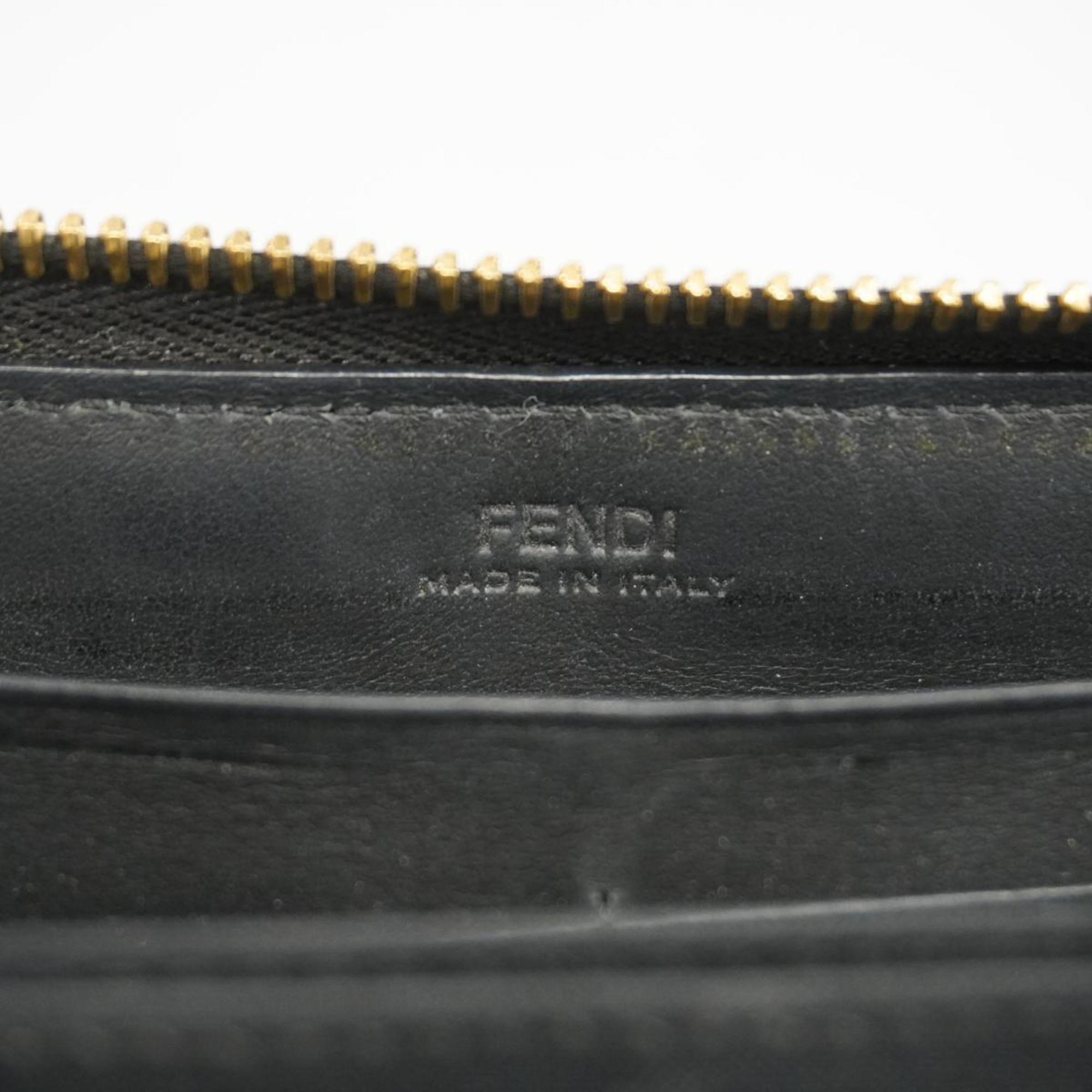 Fendi Long Wallet Monster Leather Black Men's Women's