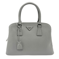 PRADA handbag shoulder bag leather grey silver ladies z1371