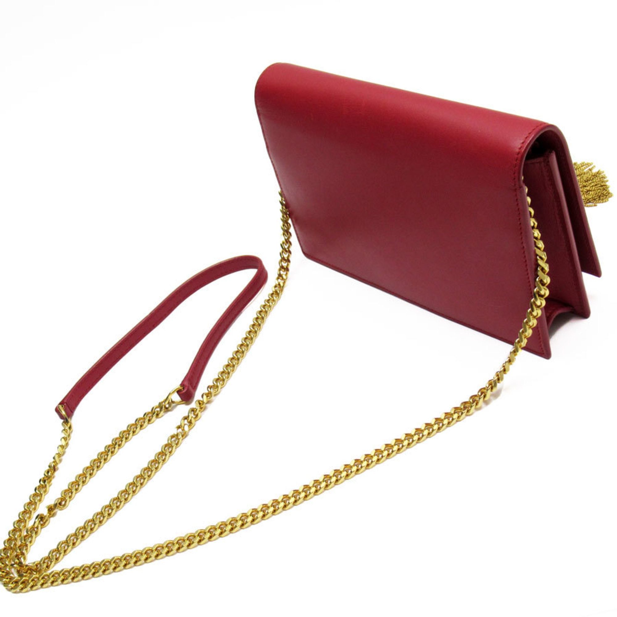 Saint Laurent SAINT LAURENT Shoulder Bag Chain Wallet Leather Metal Red Gold Women's w0417
