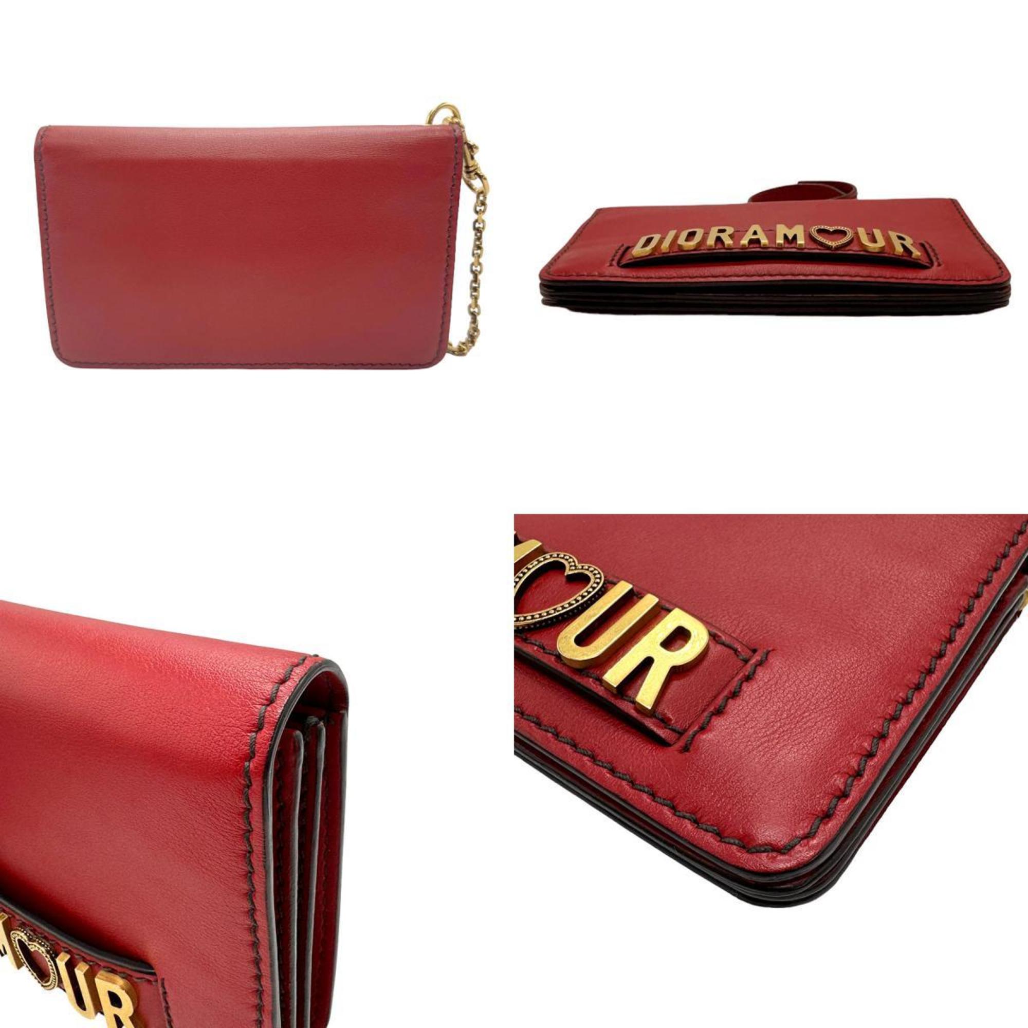 Christian Dior Long Wallet Clutch Bag Leather Red z1359