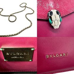 BVLGARI Shoulder Bag Serpenti Leather Pink Women's z1388