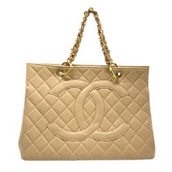 CHANEL handbag, caviar skin leather, beige, women's, z1374