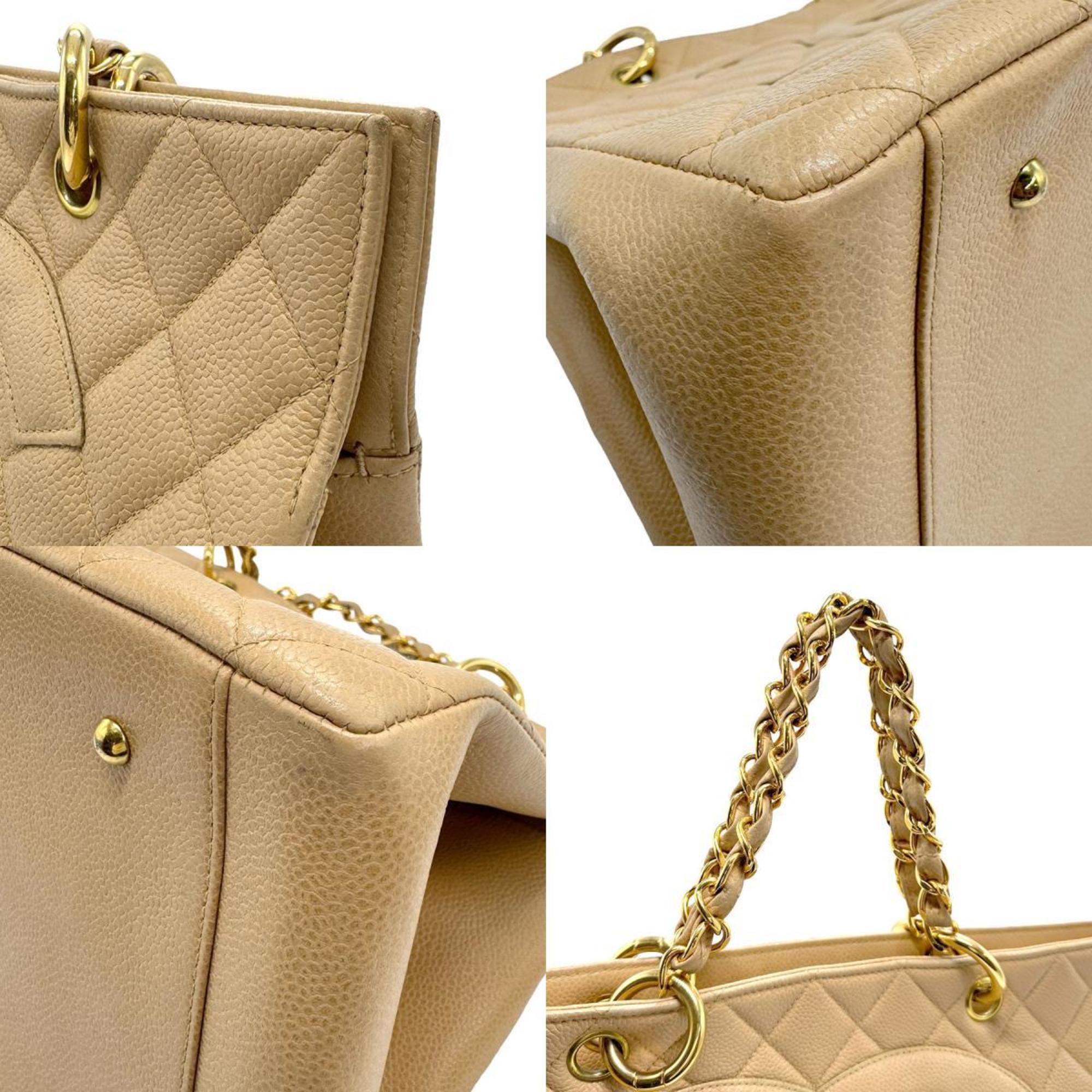 CHANEL handbag, caviar skin leather, beige, women's, z1374