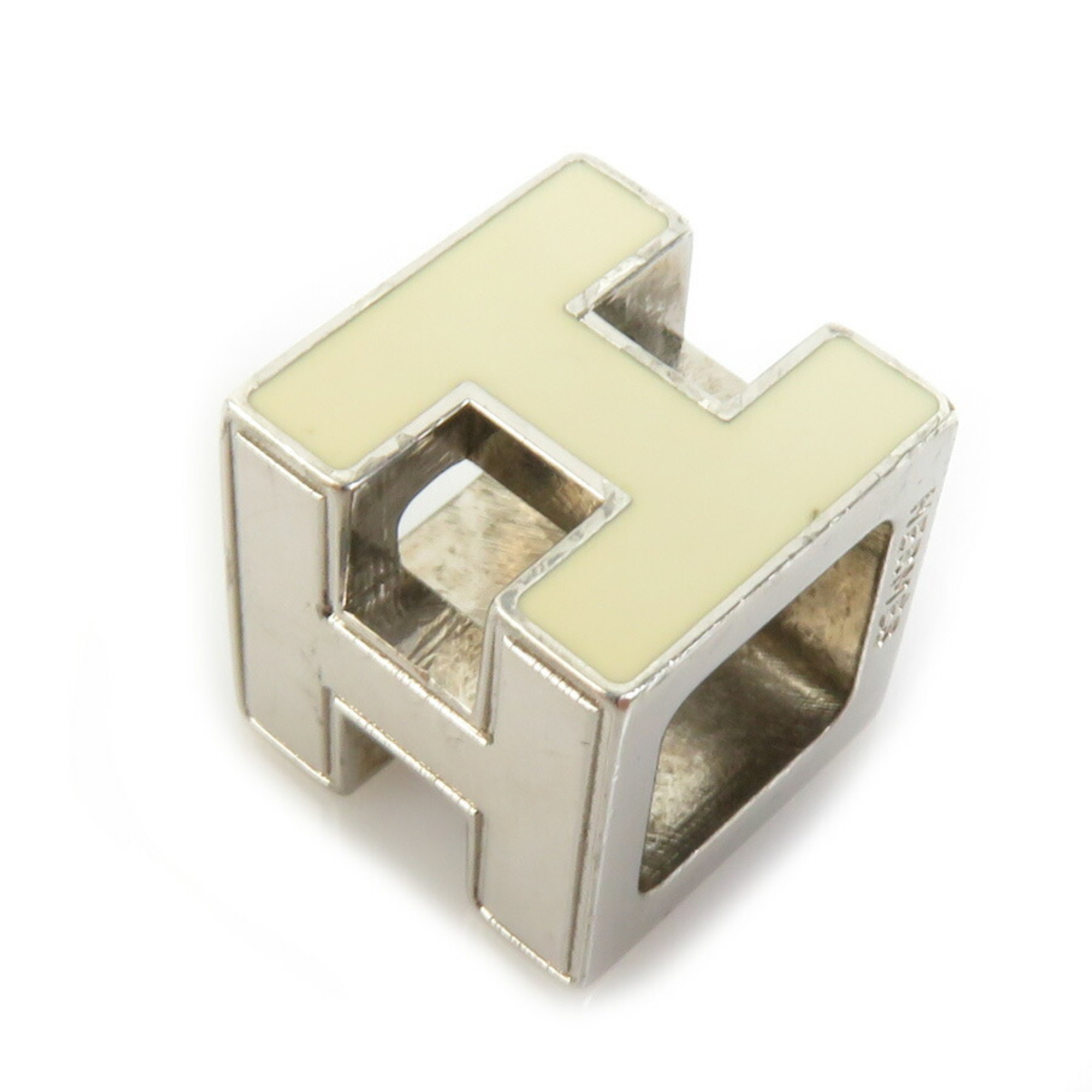Hermes HERMES Necklace H Cube Cage d'Ash Metal Enamel Silver Off-White Women's e58755g