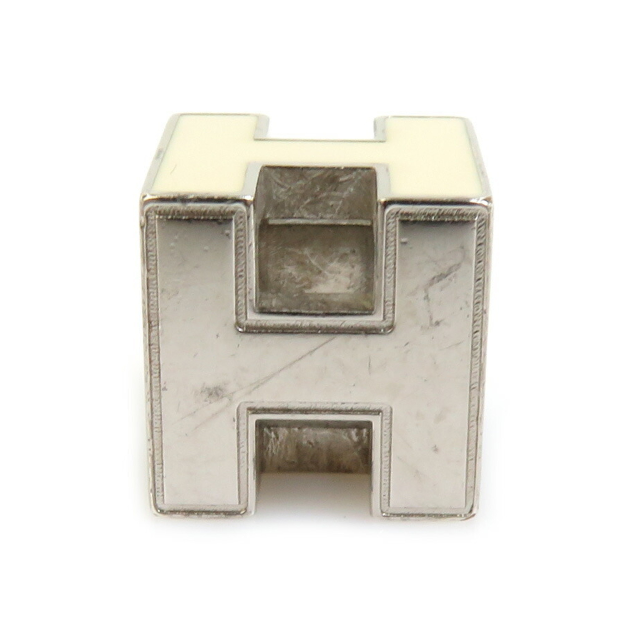Hermes HERMES Necklace H Cube Cage d'Ash Metal Enamel Silver Off-White Women's e58755g