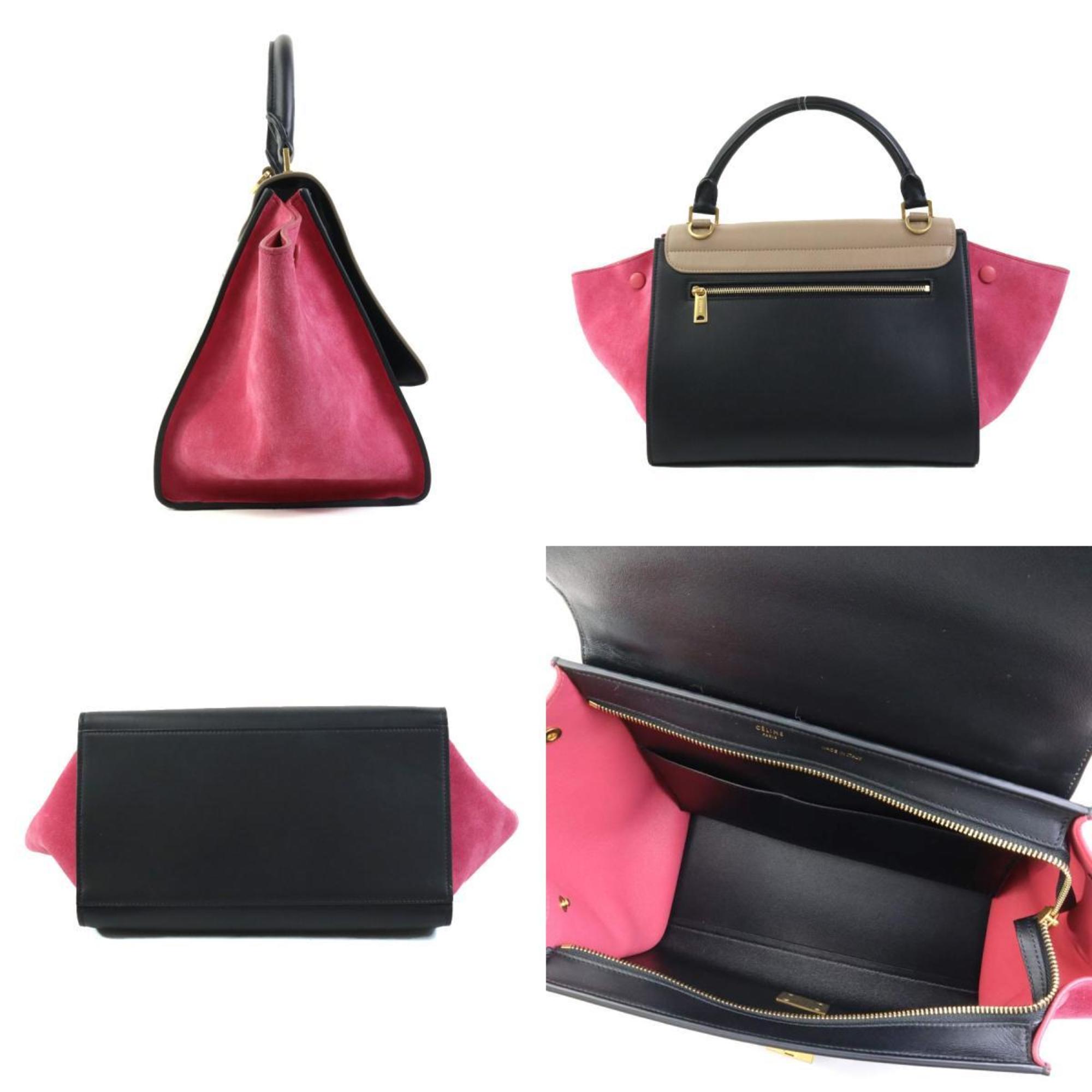 CELINE handbag shoulder bag trapeze leather suede brown black pink gold women's e58740g
