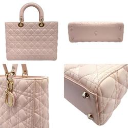 Christian Dior handbag shoulder bag Lady leather light pink gold women's z1347