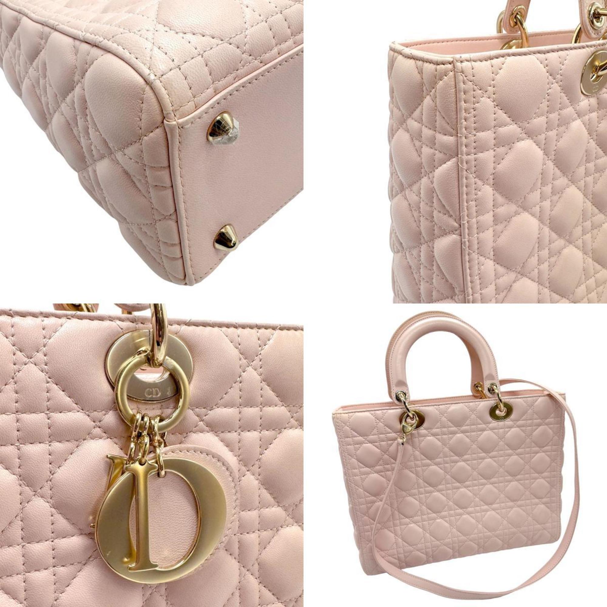 Christian Dior handbag shoulder bag Lady leather light pink gold women's z1347