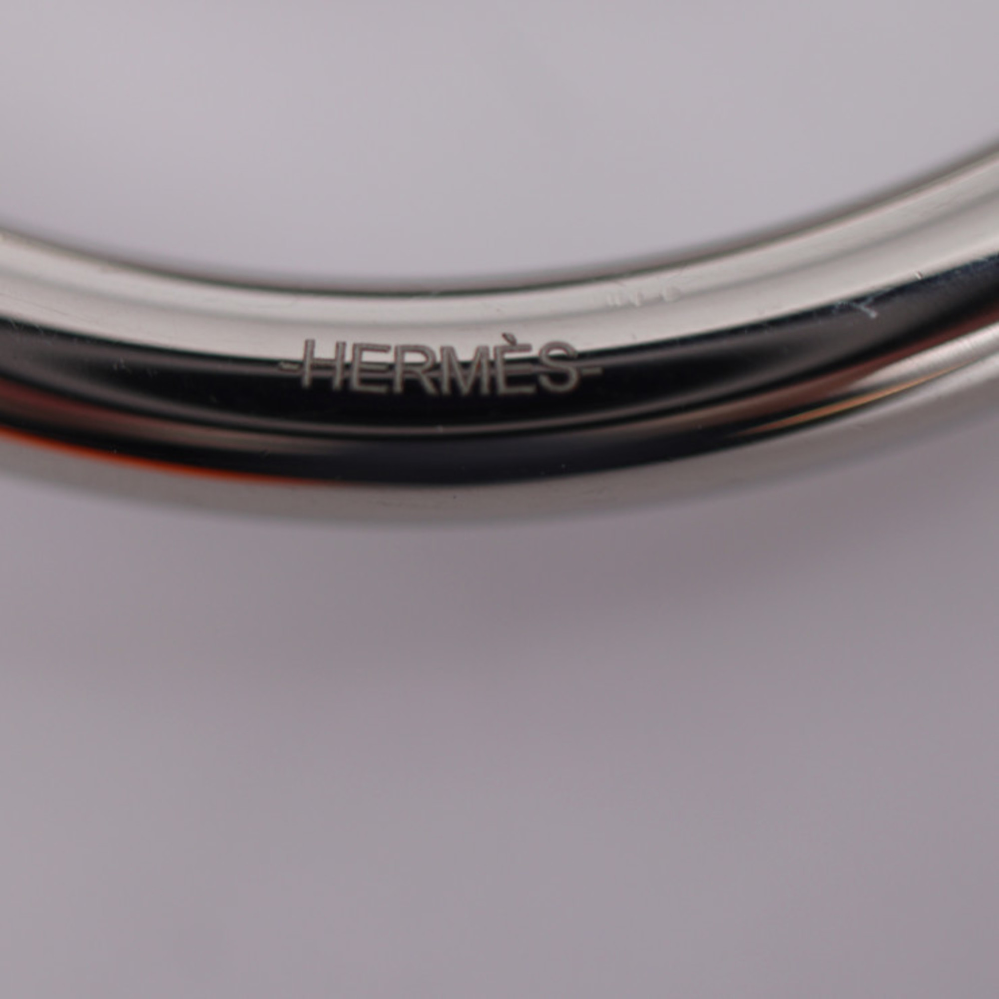 HERMES Hermes Feuille a Cheval Keychain Metal Silver Black Keyring Carabiner Bag Charm