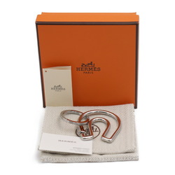 HERMES Hermes Feuille a Cheval Keychain Metal Silver Black Keyring Carabiner Bag Charm