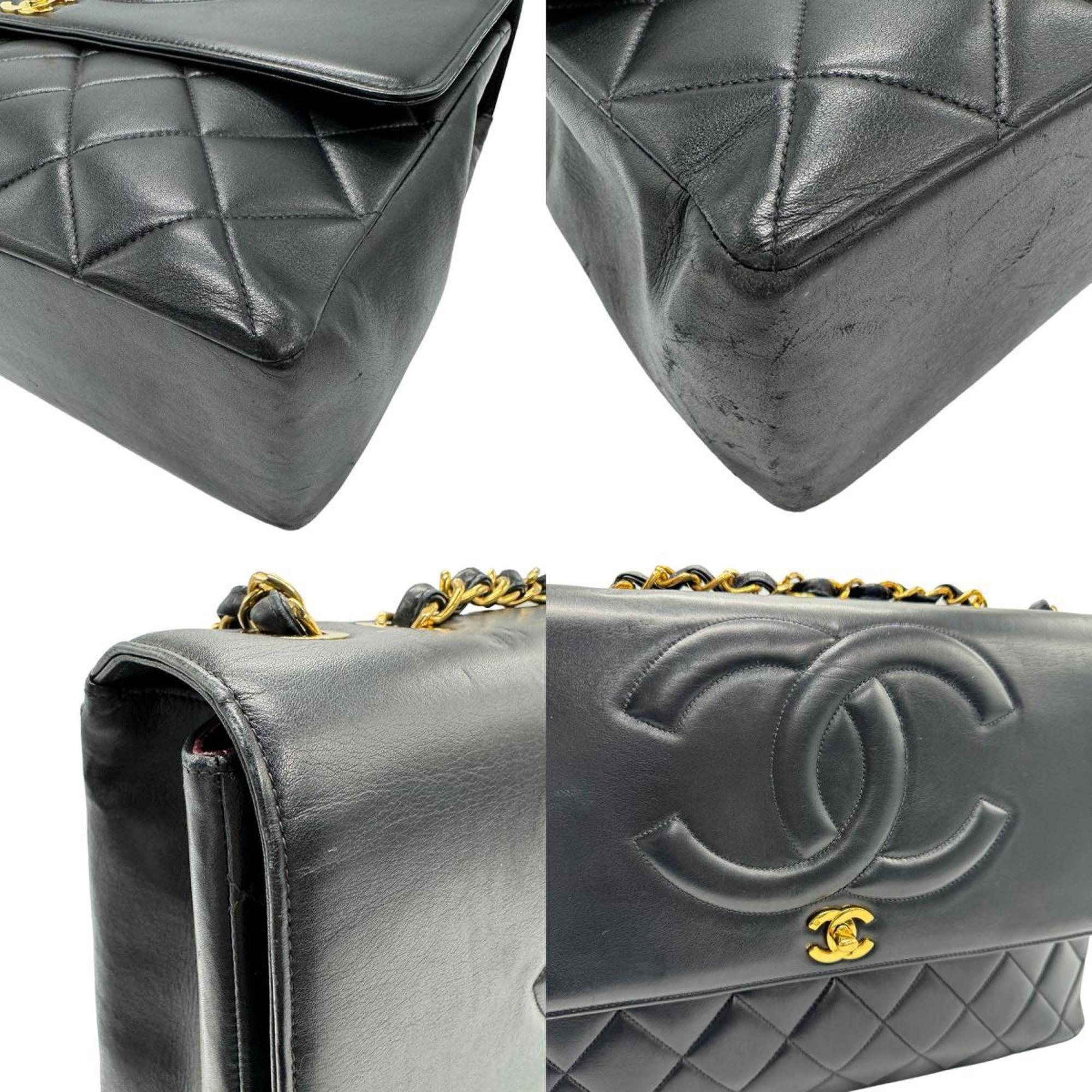 CHANEL Shoulder Bag Matelasse Coco Mark Leather Metal Black Gold Women's z1344